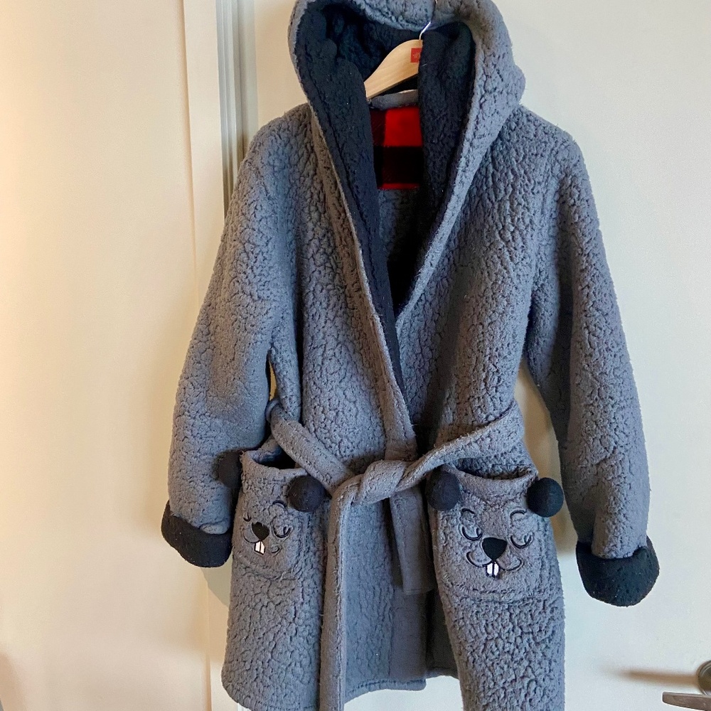Polar Fleece Mid Length Robe With Oversized Hood